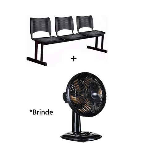 Cadeira para Recepção Plástica 3 Lugares Leve Mais Brinde Ventilador Ventimais 30cm