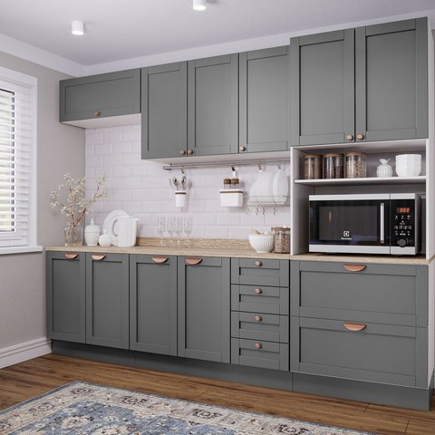 Cozinha Modulada 5 Peças Arizona CabeCasa MadeiraOriginals Cinza/Branco