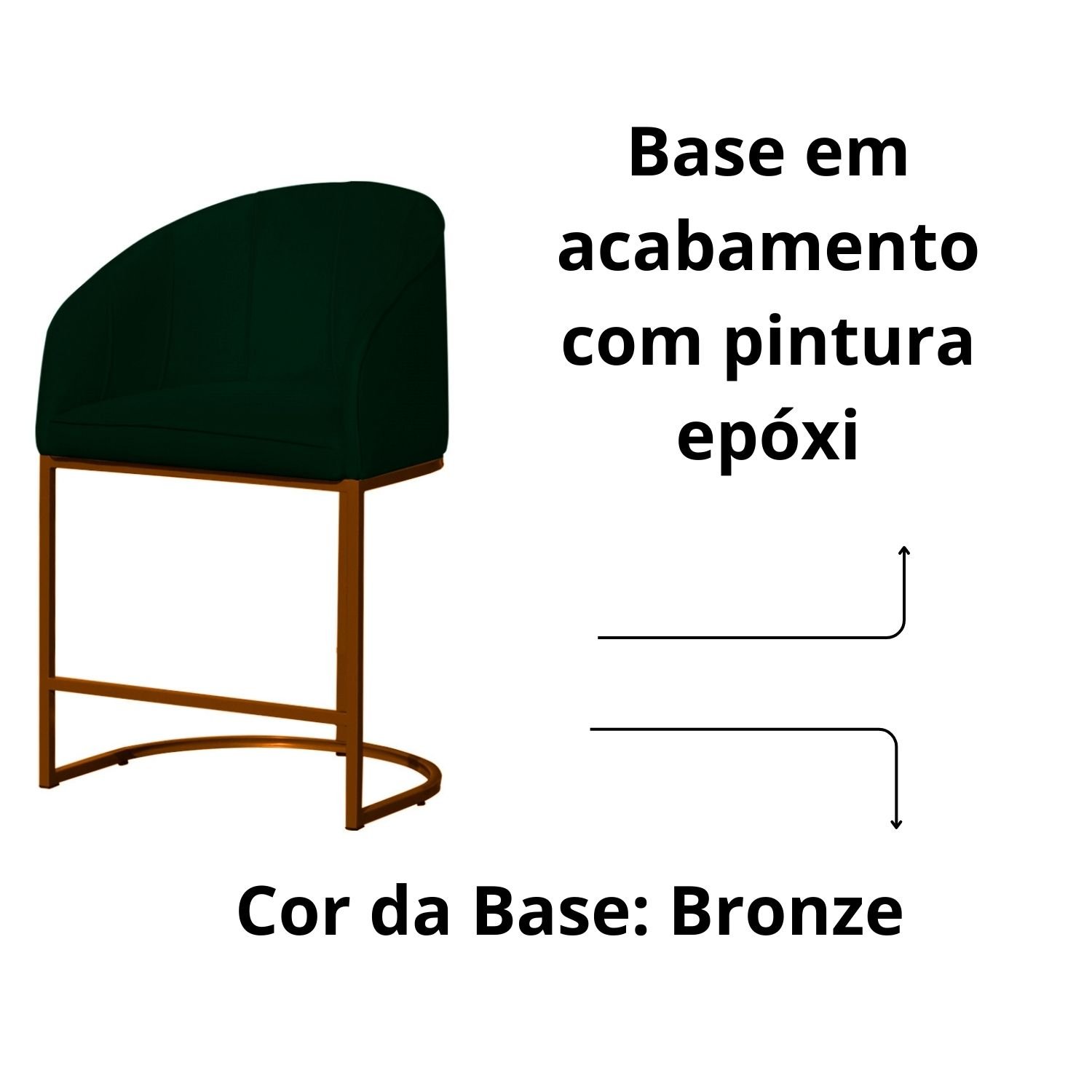 Kit 2 Banco Banqueta Poltrona Mia Base de Metal Bronze Suede Cor:verde - 5