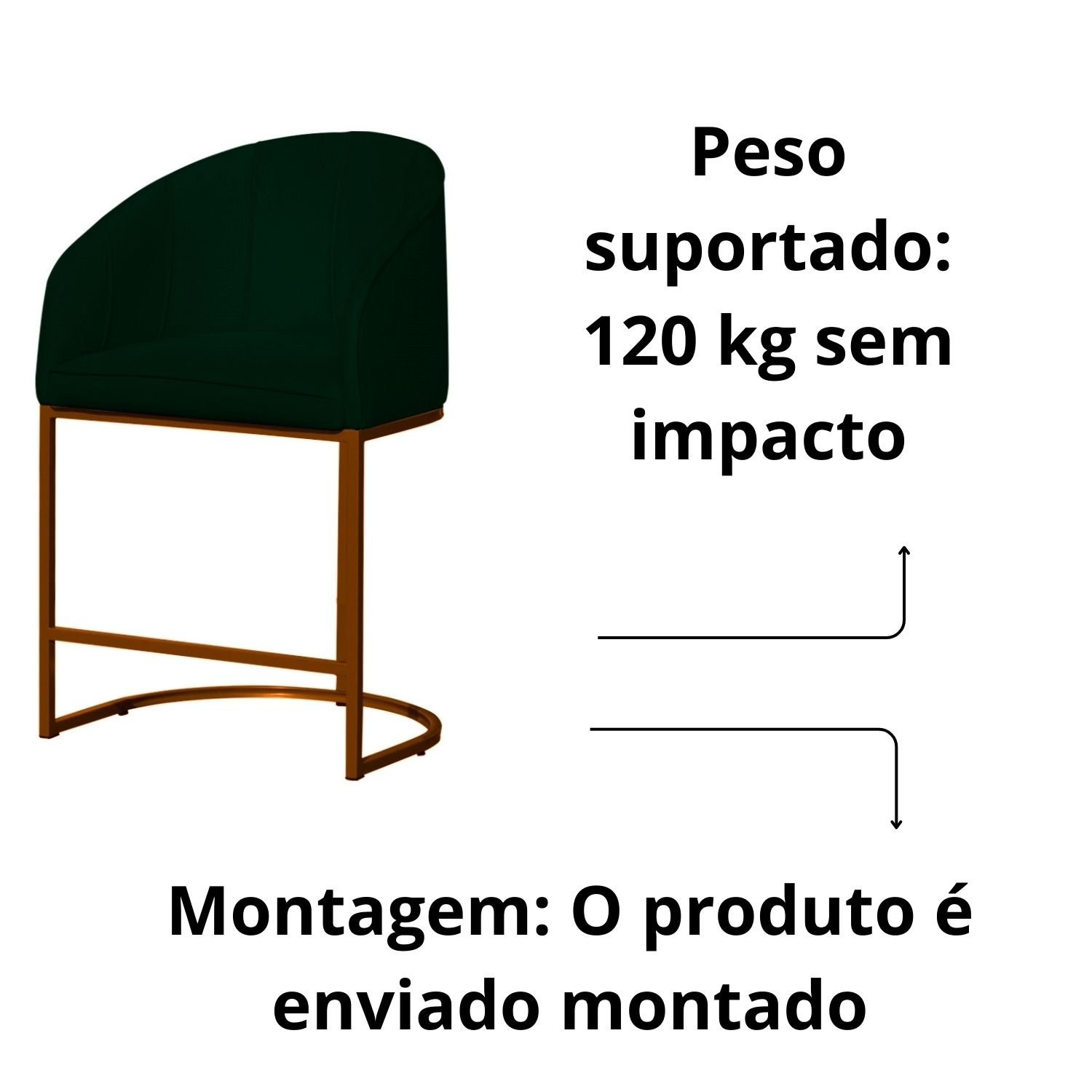 Kit 2 Banco Banqueta Poltrona Mia Base de Metal Bronze Suede Cor:verde - 3