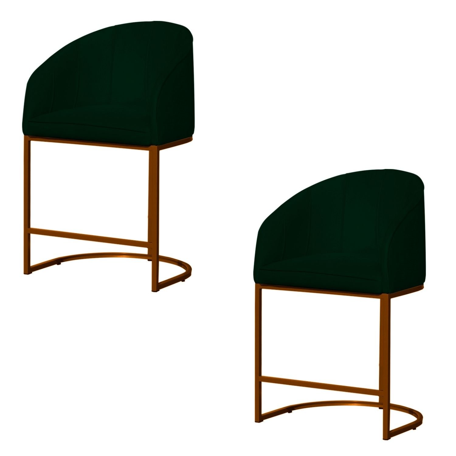 Kit 2 Banco Banqueta Poltrona Mia Base de Metal Bronze Suede Cor:verde - 1