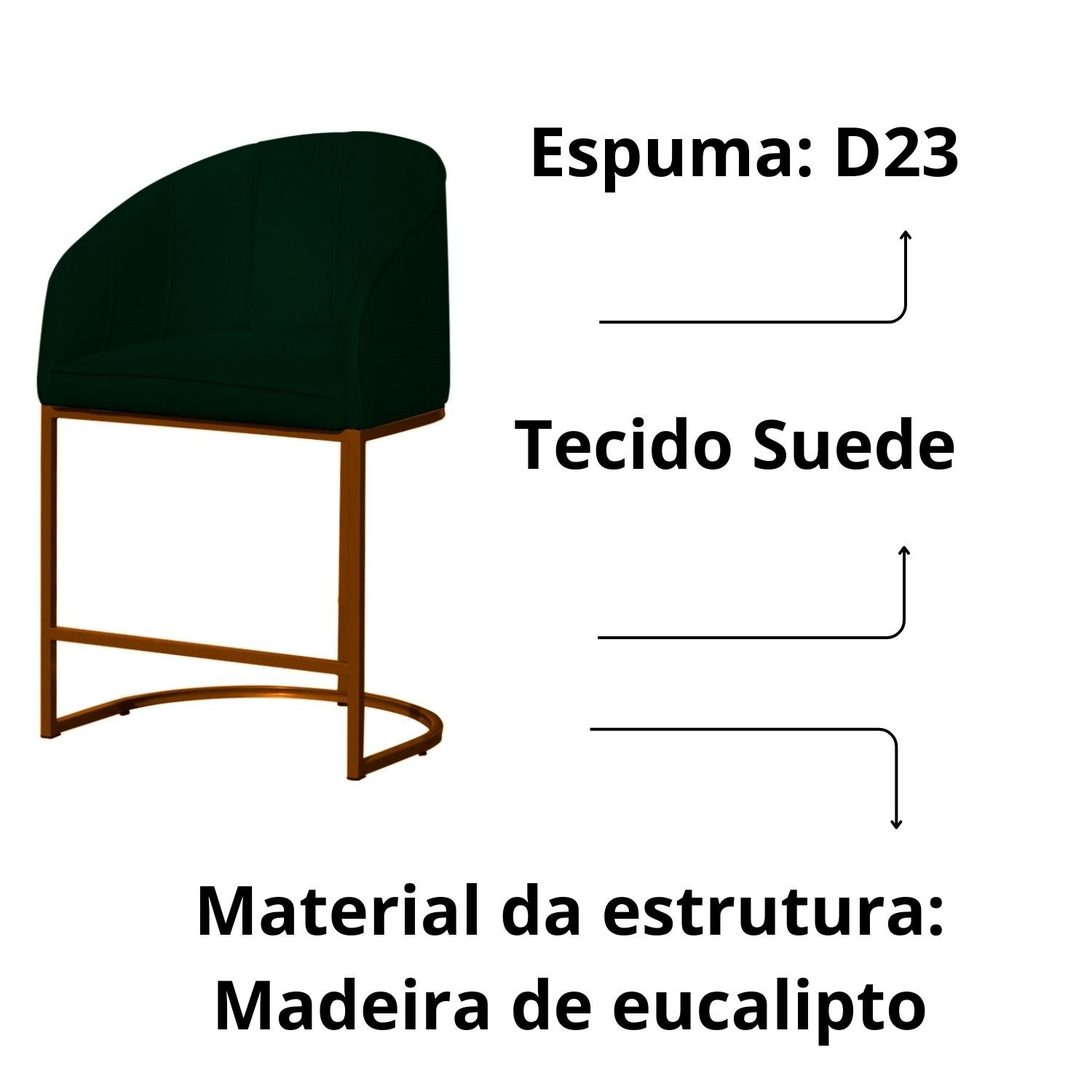 Kit 2 Banco Banqueta Poltrona Mia Base de Metal Bronze Suede Cor:verde - 4