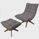 Ver imagem 1 de Kit Poltrona com Puff Costela Base em Madeira Giratória - Cinza