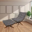 Ver imagem 2 de Kit Poltrona com Puff Costela Base em Madeira Giratória - Cinza