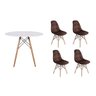 Conjunto Mesa de Jantar Eames 90cm + 4 Cadeiras Tecido Botone Eiffel: Branco, Marrom - 1