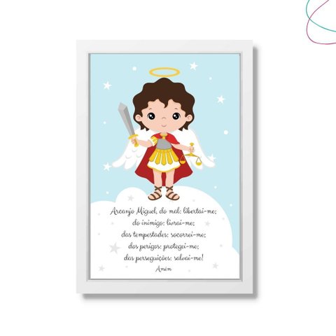 Quadro Decorativo Infantil Religioso São Miguel Arcanjo:branca
