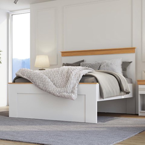 Cama de Casal England 143,6x119cm Branco/Freijó ENG2138