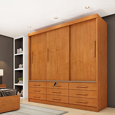 Guarda Roupa Casal 3 Portas 9 Gavetas 199cm Chicago  