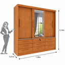 Ver imagem 3 de Guarda Roupa Casal com Espelho 3 Portas de Correr 9 Gavetas 199cm Chicago Bege/Cinamomo