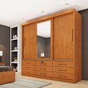 Ver imagem 1 de Guarda Roupa Casal com Espelho 3 Portas de Correr 9 Gavetas 199cm Chicago  