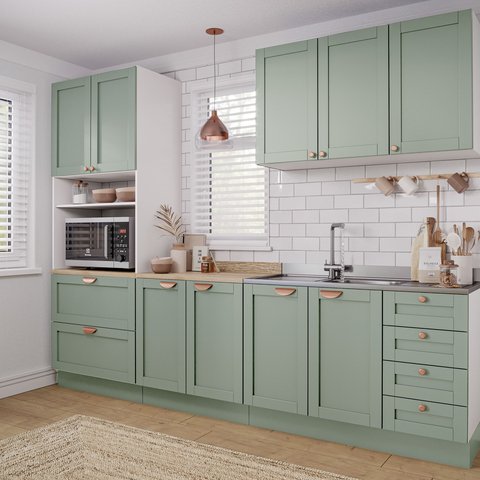 Cozinha Modulada 4 Peças com Torre para Microondas Arizona CabeCasa MadeiraOriginals Verde/Menta