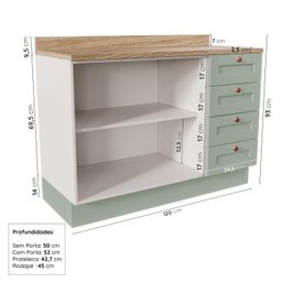Cozinha Modulada 4 Peças com Torre para Microondas Arizona CabeCasa MadeiraOriginals - 15