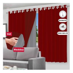 Cortina Blackout com Forro 2 em 1 Voil Vermelho com Ilhós - 280x220cm - 2