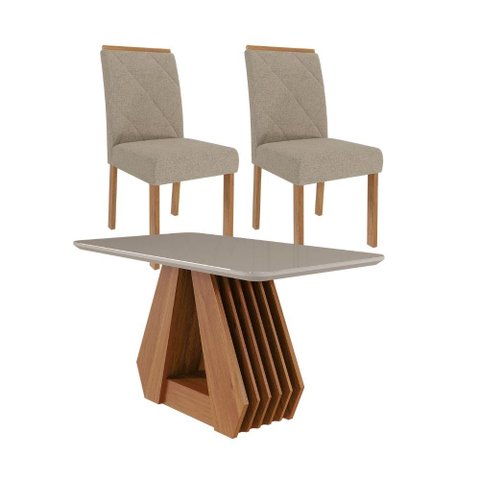 Sala de Jantar 130x80cm Tampo Mdf/vidro 4 Cadeira Cimol Agata Cimol Cinamomo/off/mad/linho Bege