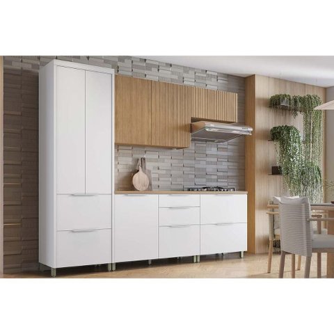 Cozinha Modulada Nesher Marquesa Rainha e 5 Peças (2aéreos+2balcões+1paneleiro) C5p110 Nature/