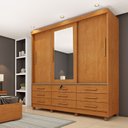 Ver imagem 1 de Guarda Roupa Casal com Espelho e pés 3 Portas 9 Gavetas 199cm Chicago  