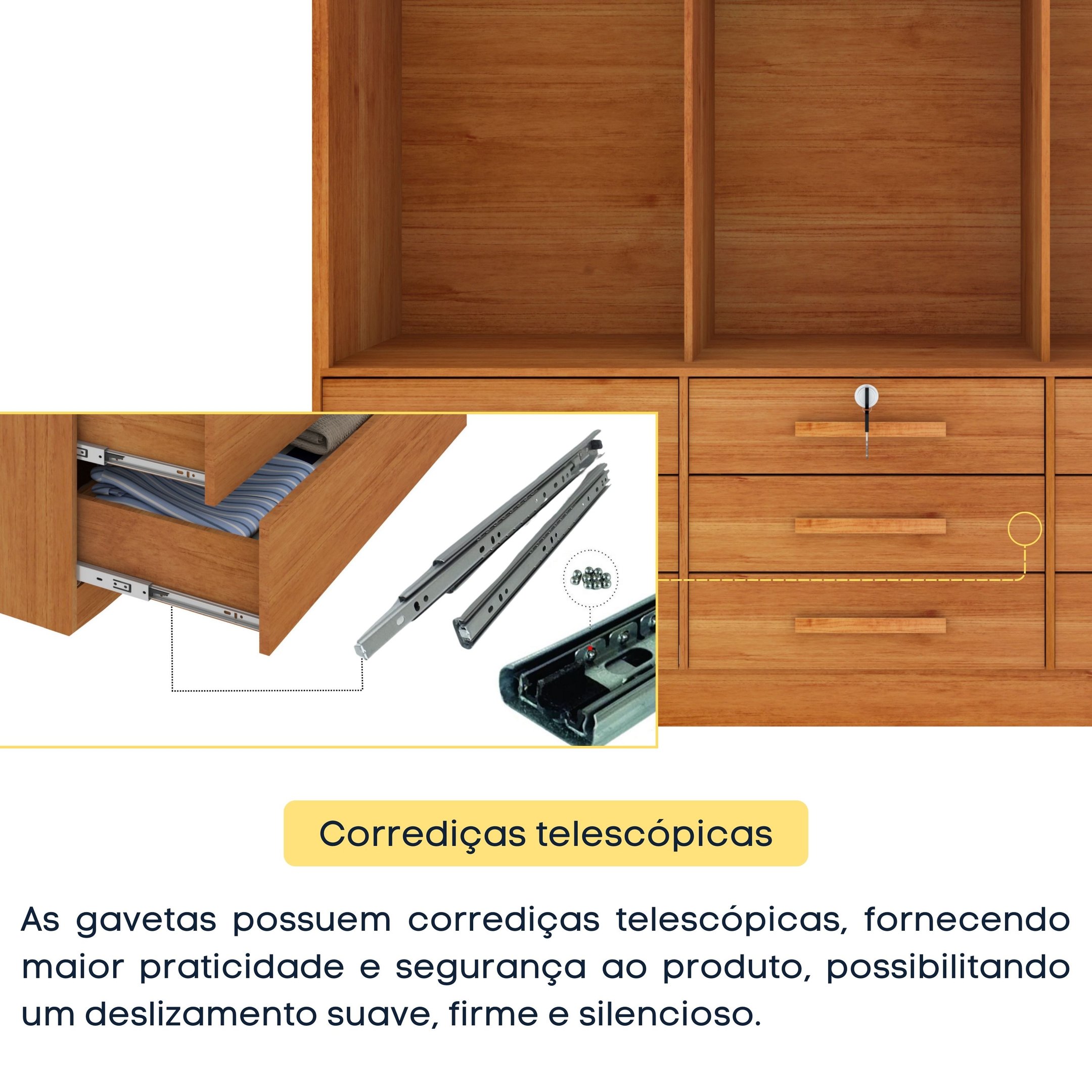 Guarda Roupa Casal com Espelho e pés 3 Portas 9 Gavetas 199cm Chicago   - 8