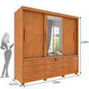 Ver imagem 3 de Guarda Roupa Casal com Espelho e Pés 3 Portas 9 Gavetas 199cm Chicago Bege/Cinamomo