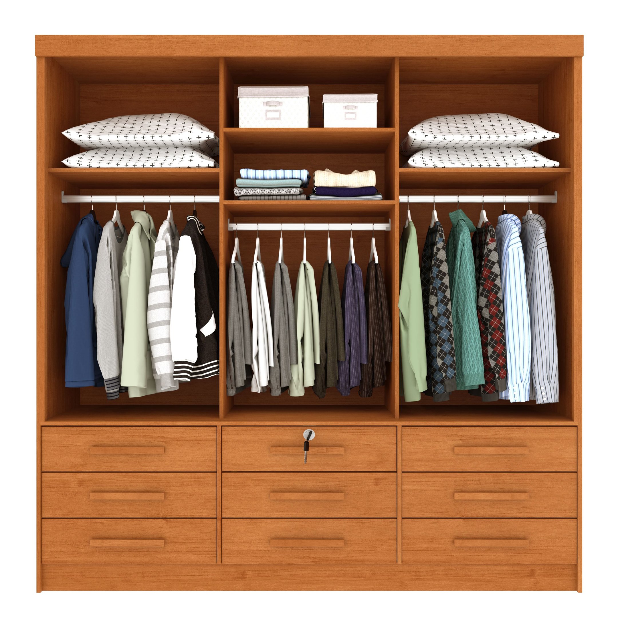 Guarda Roupa Casal com Espelho e pés 3 Portas 9 Gavetas 199cm Chicago   - 12