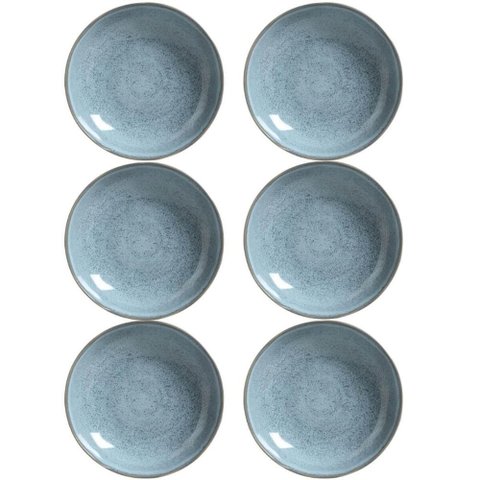 Conjunto 6 Pratos Fundos Cerâmica 22,5cm Azul Bio Brezze 830ml Porto Brasil Stoneware