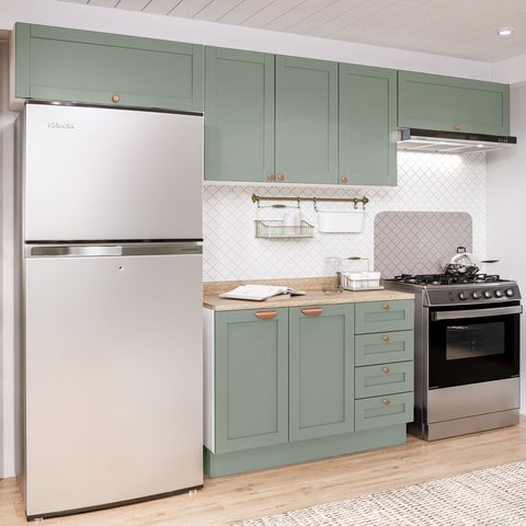 Cozinha Modulada 4 Peças com 3 Aéreos e Balcão 120cm Arizona CabeCasa MadeiraOriginals Verde