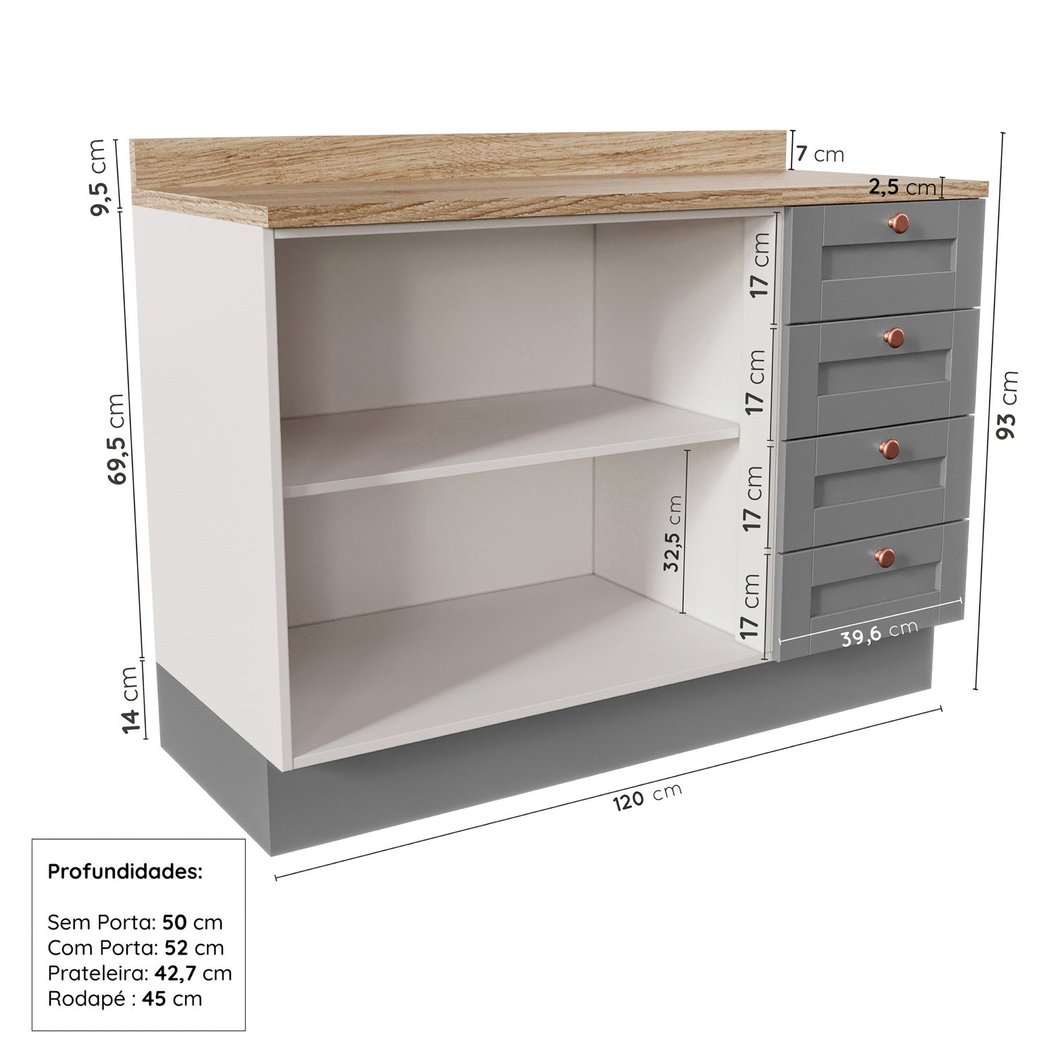 Cozinha Modulada 4 Peças com 3 Aéreos e Balcão 120cm Arizona CabeCasa MadeiraMadeira - 14