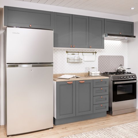 Cozinha Modulada 4 Peças com 3 Aéreos e Balcão 120cm Arizona CabeCasa MadeiraOriginals Cinza