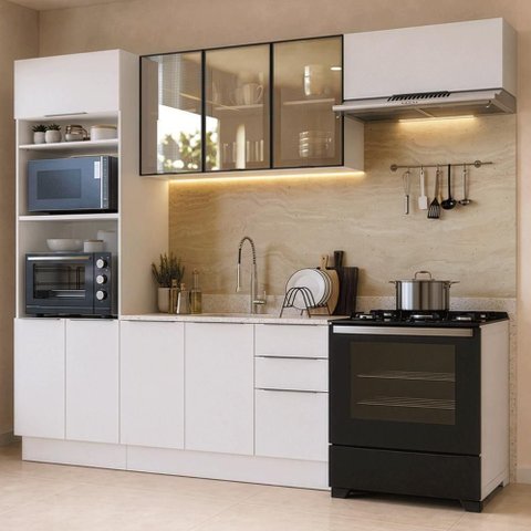Cozinha Completa Stella 9 Portas 3 Gavetas MDP 270cm Branca Madesa