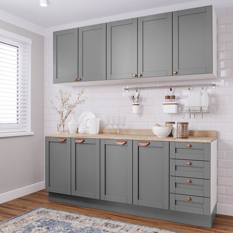 Cozinha Modulada 4 Peças com 2 Aéreos e 2 Balcões Arizona CabeCasa MadeiraOriginals Cinza/Branco