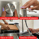 Ver imagem 2 de Cuba Cozinha Gourmet Inox 304 Escovada Torneira Extensível Cascata Dispenser Tábua Escorredor Cesto