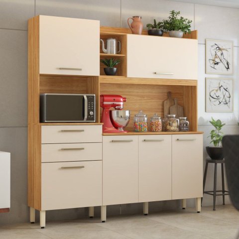 Armário de Cozinha 6 Portas 2 Gavetas Select Cinamon Touch Off White Demóbile