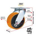 Ver imagem 3 de Rodizio Carga Pesada Giratório 5 Pol. S/ Freio 400 Kg