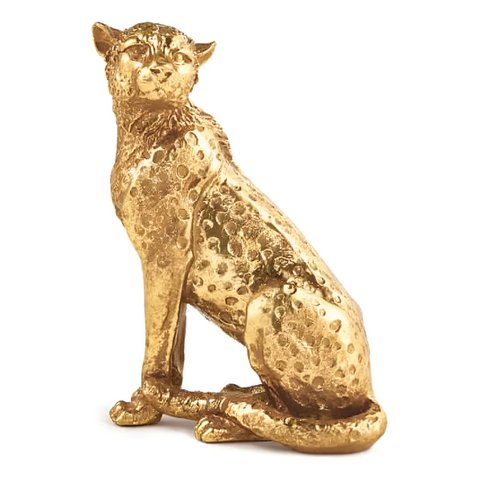 Decoraçao Escultura Leopardo Polirresina Dourado Mart 12441