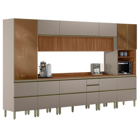 Cozinha Modulada 8 Pecas 370 Cm Ripado Dp3702 Nogueira Nude Prime Demartez