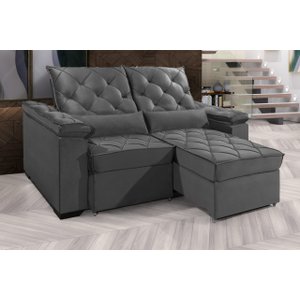 Sofá Retrátil e Reclinável Berlim 2.90m Velusoft D33 "cinza" - Estilo Estofados