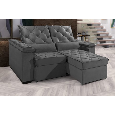 Sofá Retrátil e Reclinável Berlim 2.90m Velusoft D33 "cinza" - Estilo Estofados