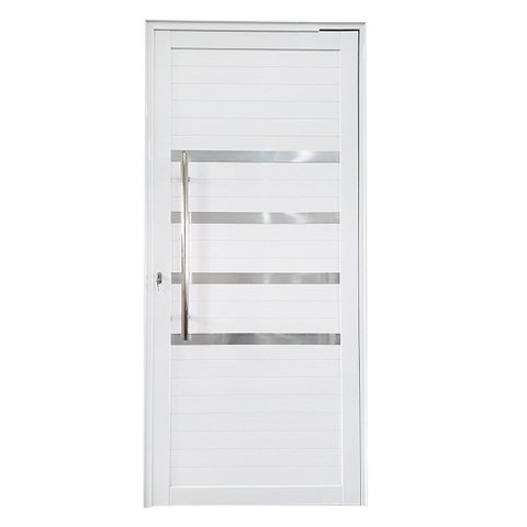 Porta Pivotante de Alumínio Branco com Puxador e Friso Linha Roma:Direita/ 210 x 120