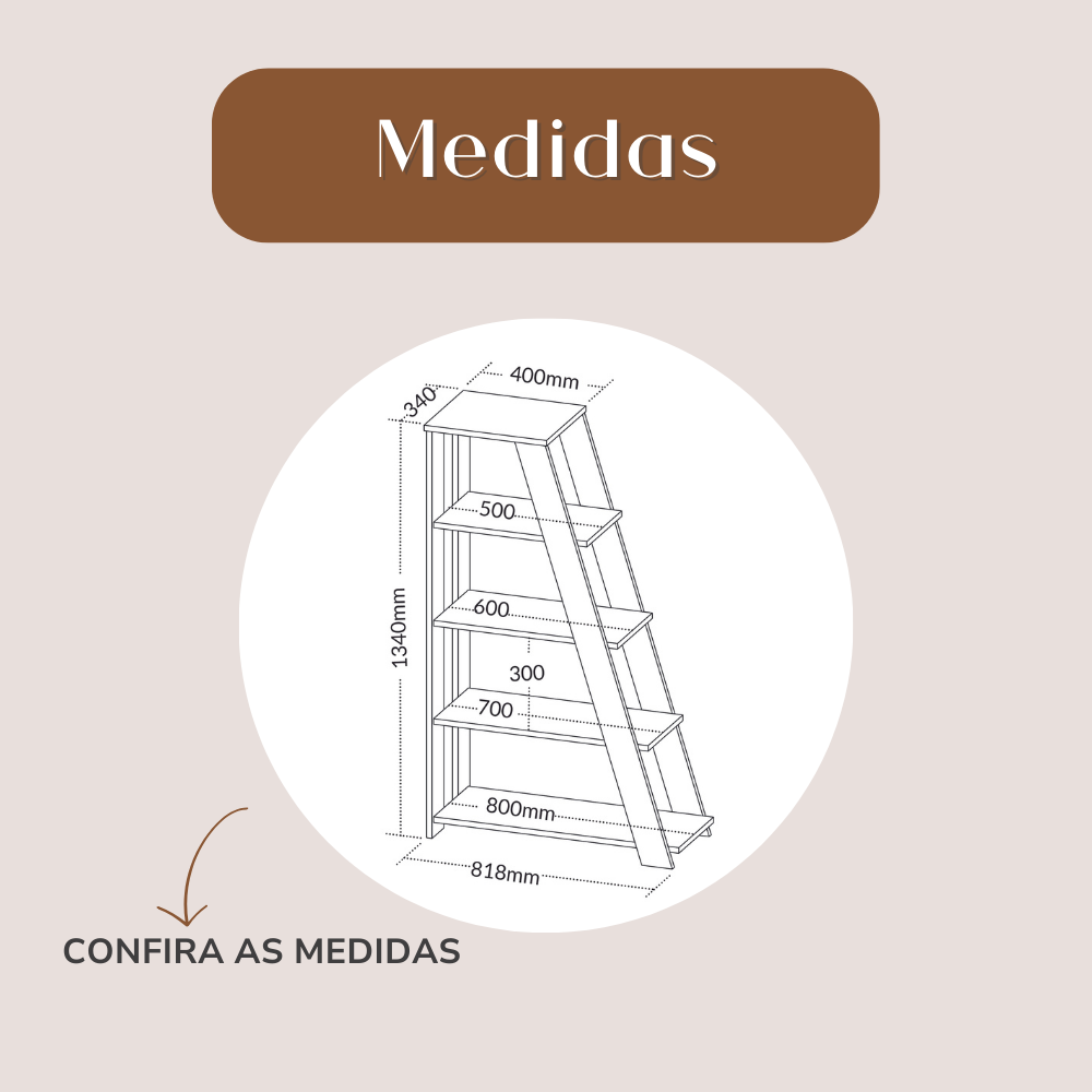 Estante Escada Multiuso para Livros 5 Prateleiras 134cmx82cm - 12