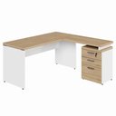 Ver imagem 4 de Escrivaninha em L com Gaveteiro Pé Painel F5 3 Gavetas 150cm Macadâmia com Branco F5 Office
