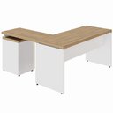 Ver imagem 5 de Escrivaninha em L com Gaveteiro Pé Painel F5 3 Gavetas 150cm Macadâmia com Branco F5 Office
