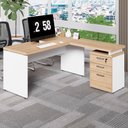 Ver imagem 1 de Escrivaninha em L com Gaveteiro Pé Painel F5 3 Gavetas 150cm Macadâmia com Branco F5 Office