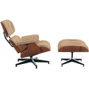 Ver imagem 1 de Poltrona com Puff Charles Eames Madeira Pau-ferro Couro Natural Legitimo:areia