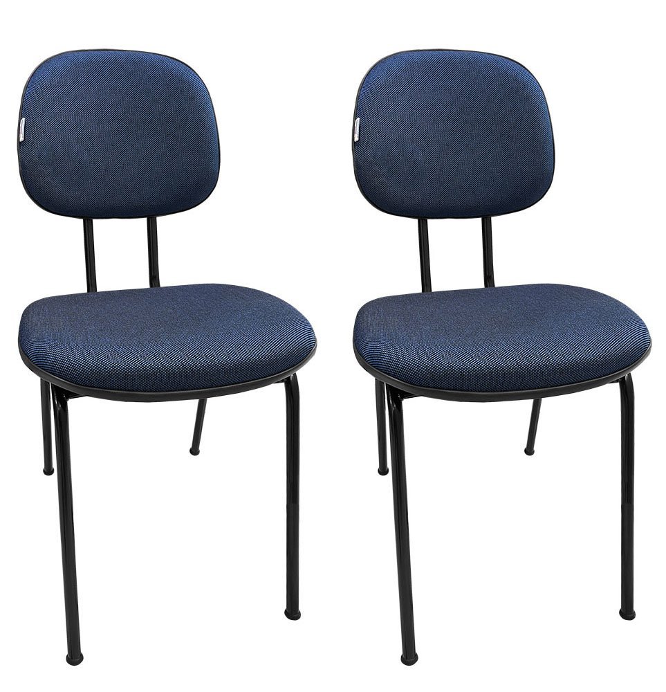 kit 2 Cadeiras de Escritório Secretaria Fixa Pé Palito Tecido JSerrano Azul Com Preto para Recepção - 1