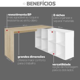 Escrivaninha Ergonômica e Atemporal em L com 8 Nichos para Armazenamento Nero  - 6