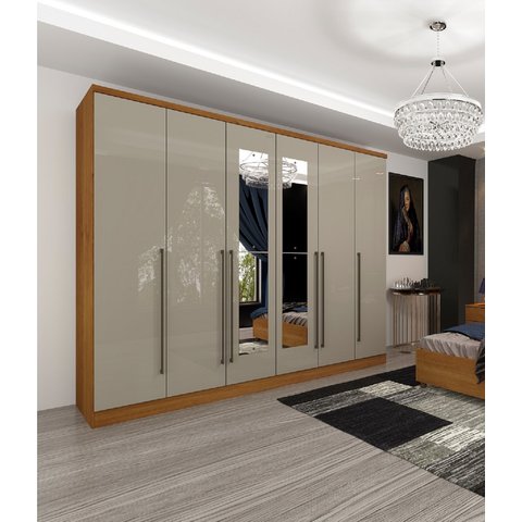 Guarda-Roupa Casal com Espelho 6 Portas 8 Gavetas 270cm Sevilla