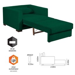 Sofa Cama Solteiro Sofia 1 Lugar 110cm Talento Móveis Verde - 4 Sofa Cama Solteiro Sofia 1 Lugar 110cm Talento Móveis Verde - 4