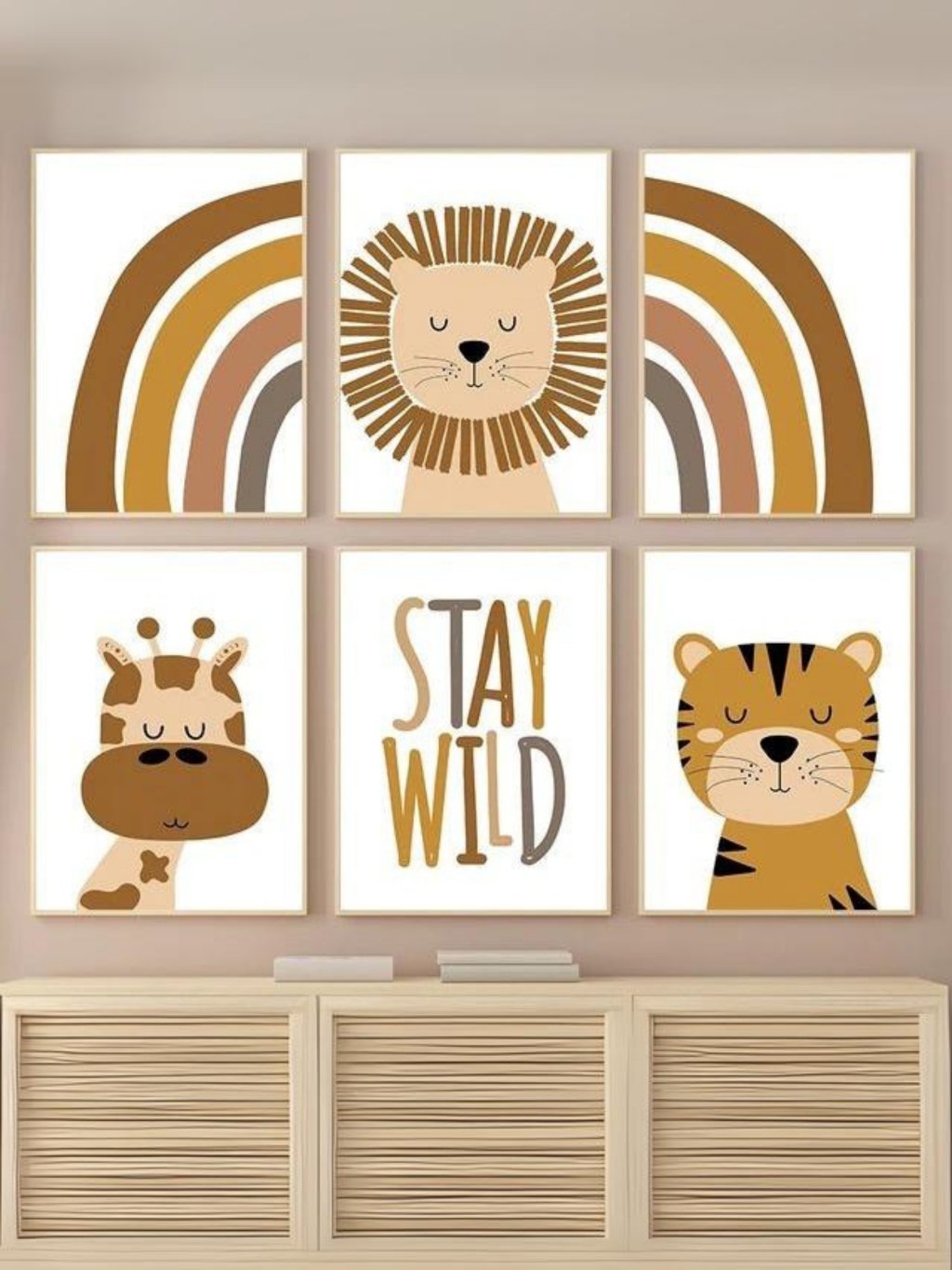 Kit 6 Quadros Decorativos Infantil Animais Safari No1