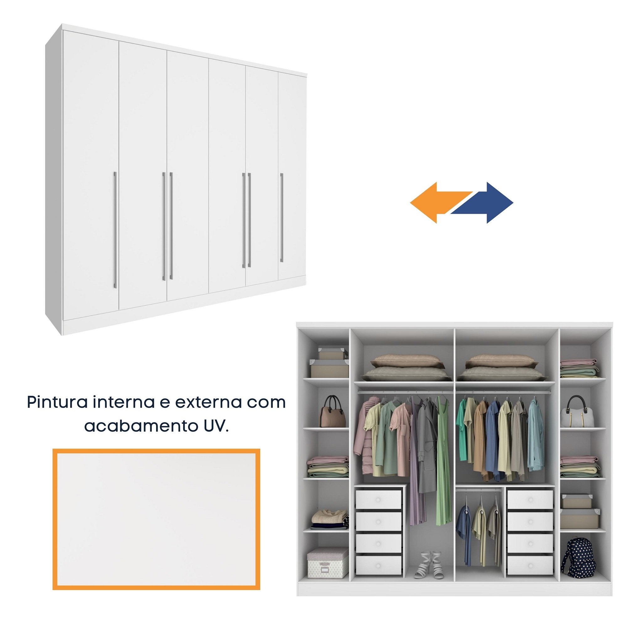 Guarda Roupa Casal com pés 6 Portas 8 Gavetas 181cm Sevilla   - 10