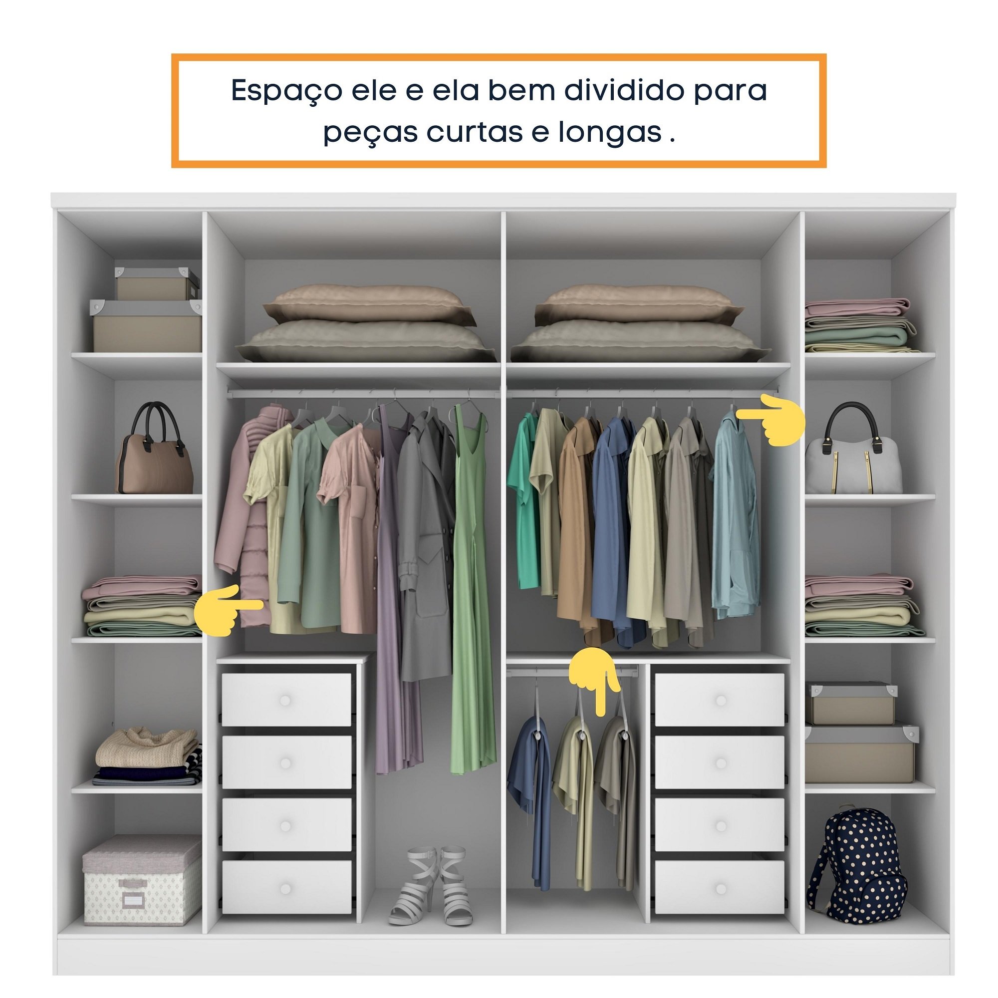 Guarda Roupa Casal com pés 6 Portas 8 Gavetas 181cm Sevilla   - 8