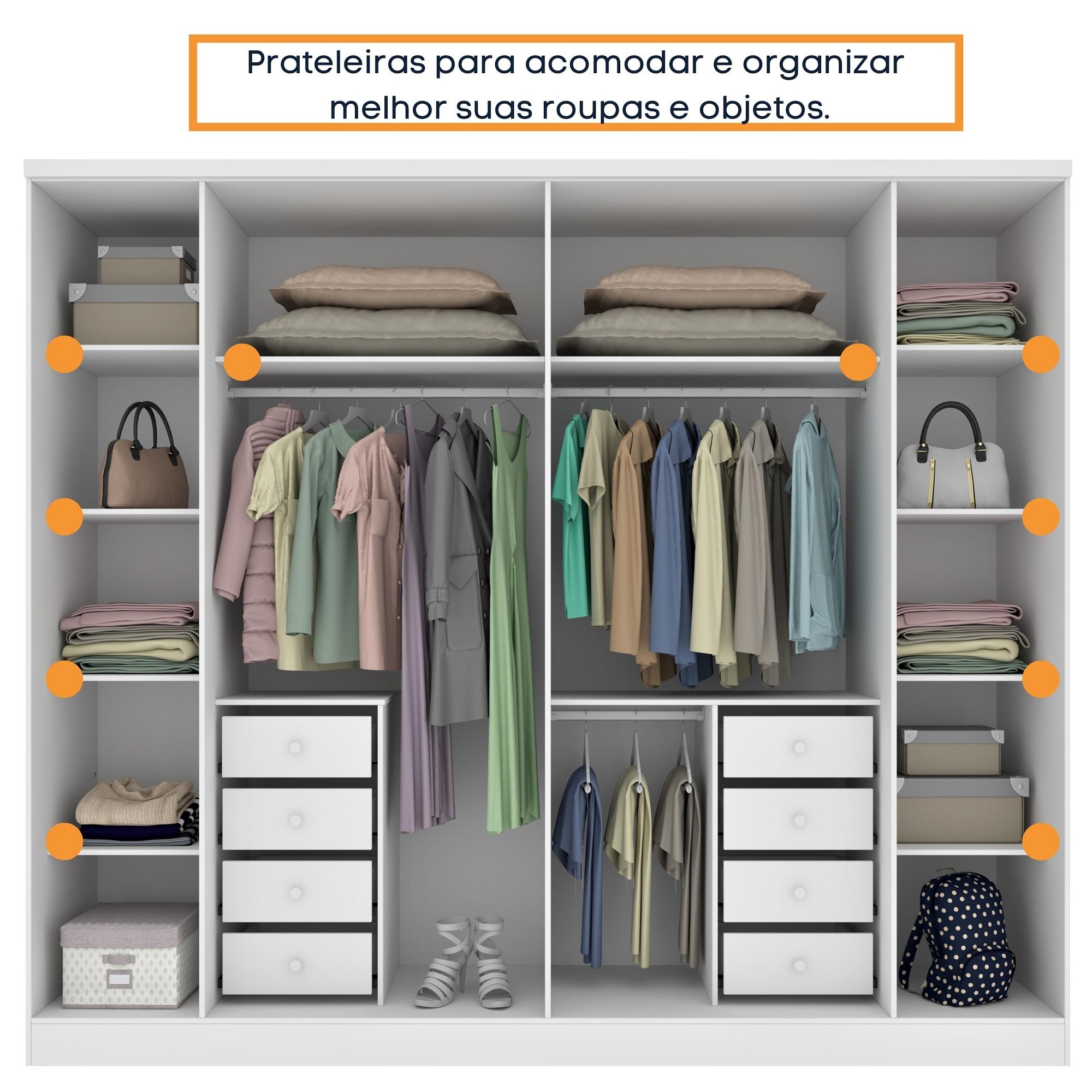 Guarda Roupa Casal com pés 6 Portas 8 Gavetas 181cm Sevilla   - 6